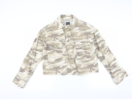 Primark Womens Brown Camouflage Denim Jacket Size 4 - CROPPED