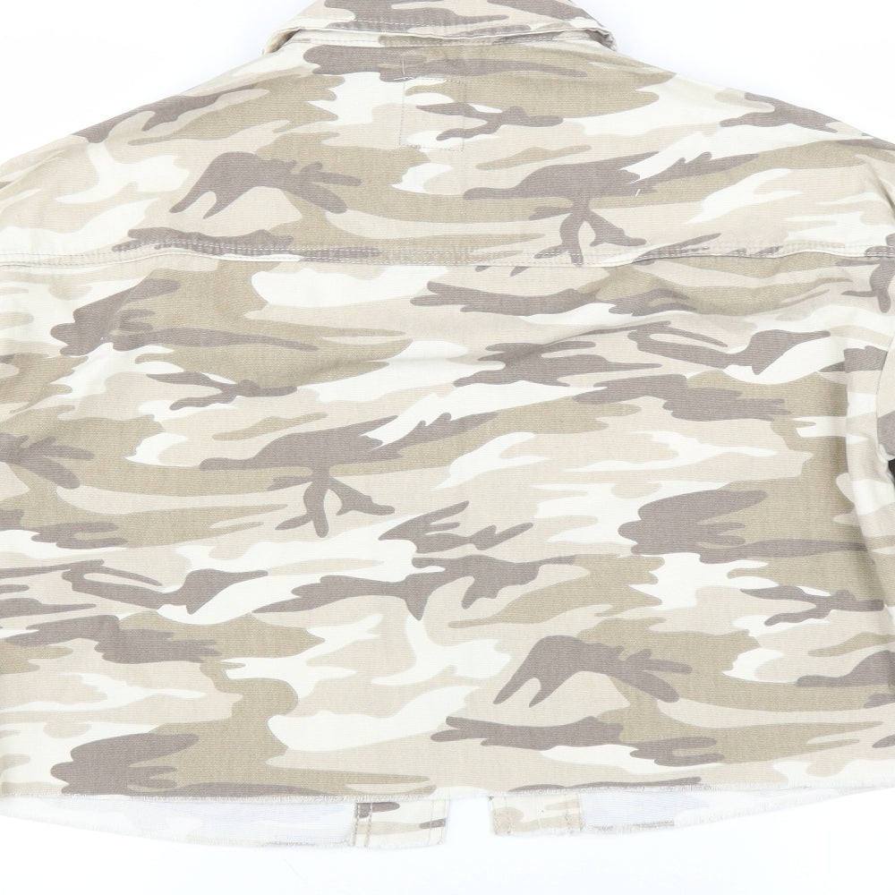 Primark Womens Brown Camouflage Denim Jacket Size 4 - CROPPED