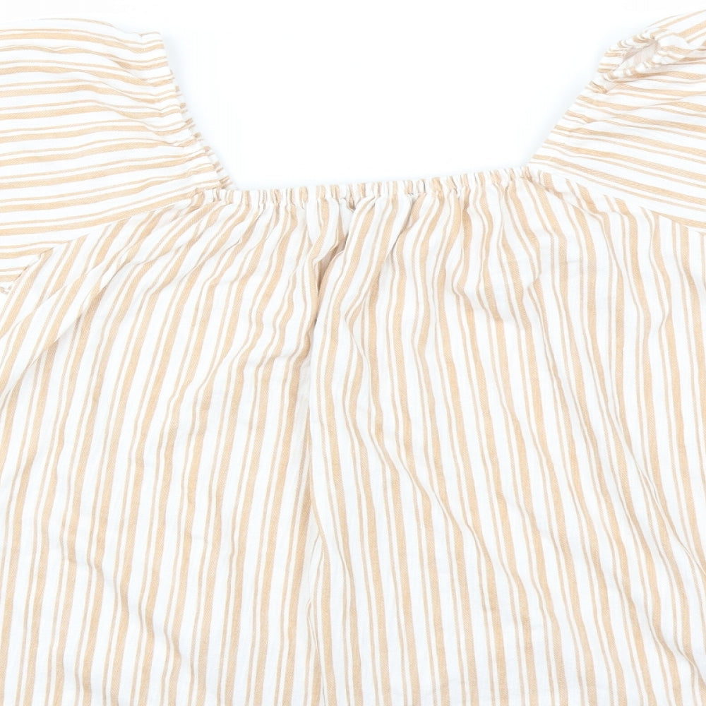 F&F Womens Beige Striped Basic Blouse Size 10