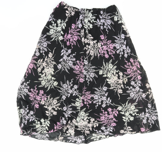 Berkertex Womens Black Floral  Skater Skirt Size 14