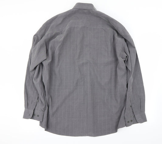 Mens UK Size L Melka Grey Button-Up Long Sleeve Casual Shirt