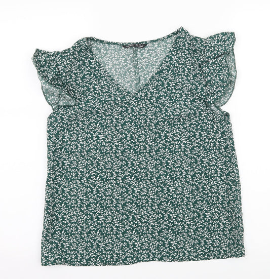 SHEIN Womens Green Floral Basic Blouse Size S