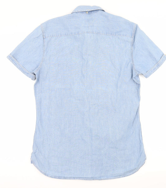 Mens UK Size S NEXT Blue Button-Up Short Sleeve Casual Shirt