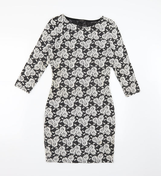 River Island Womens Black Floral A-Line Size 8
