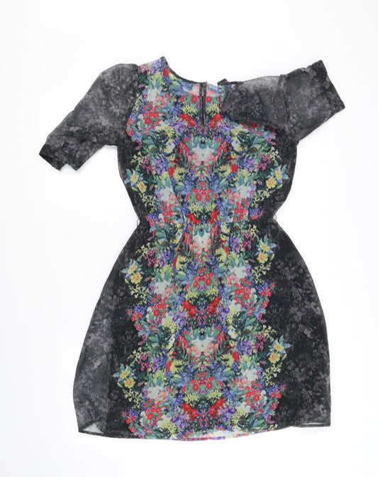 Warehouse Womens Black Floral Fit & Flare Size 8