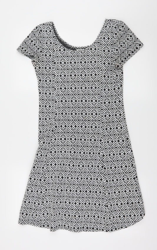Peacocks Womens Black Geometric Jersey Skater Dress Size 10