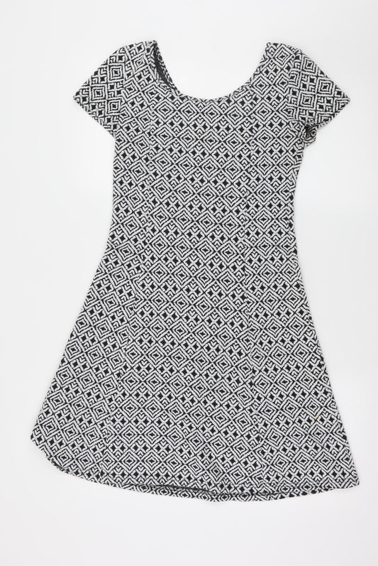 Peacocks Womens Black Geometric Jersey Skater Dress Size 10