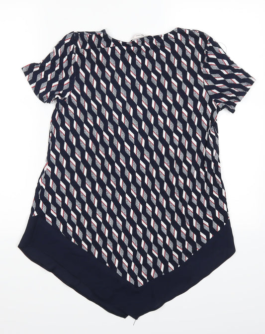 TU Womens Blue Geometric Basic T-Shirt Size 8