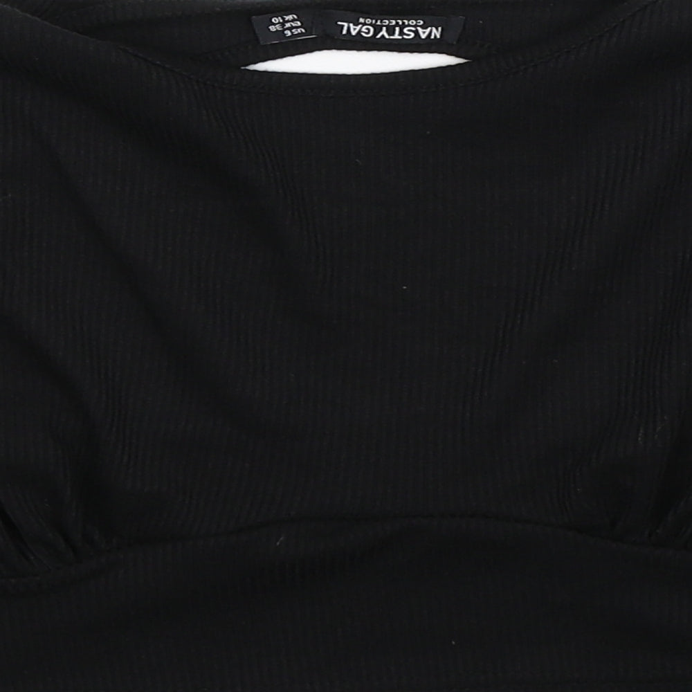Womens UK Size 10 Nasty Gal Black Cropped T-Shirt