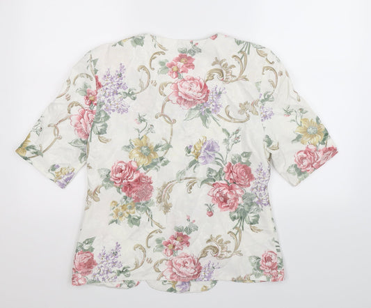 Classic Woman Womens White Floral Jacket Suit Jacket Size 14