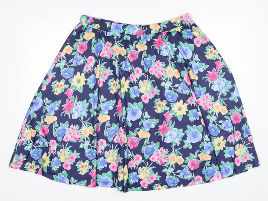Classic Womens Blue Floral  Skater Skirt Size 33 in