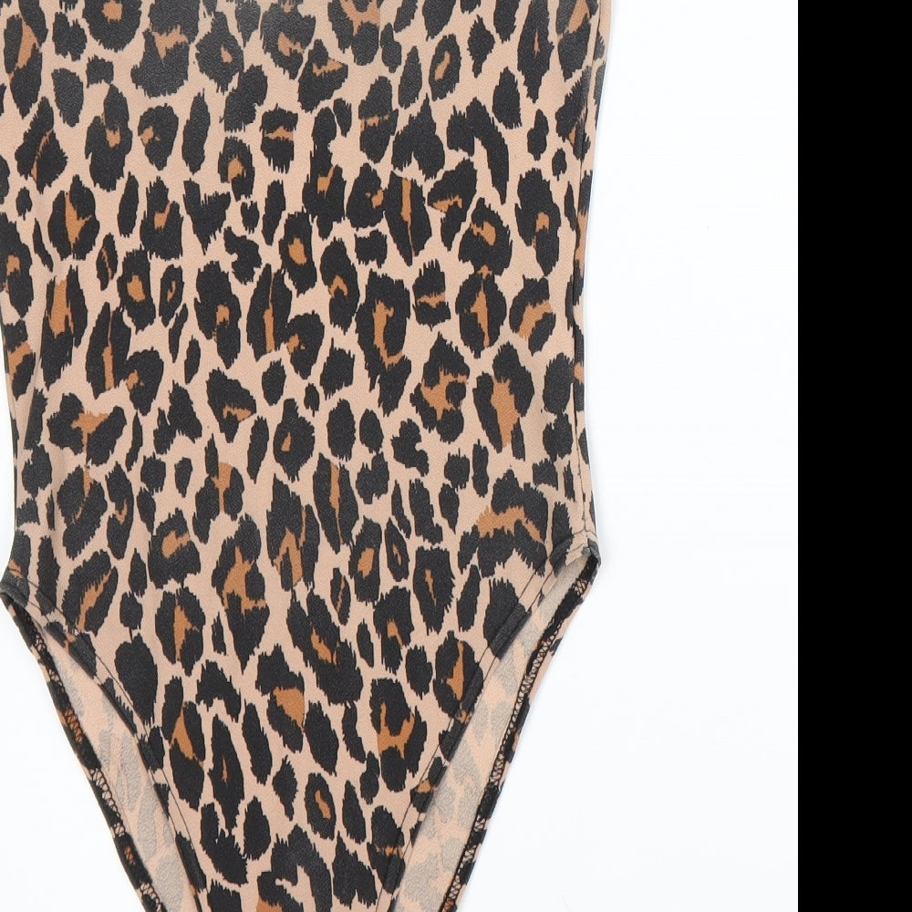 Boohoo Womens Beige Animal Print Bodysuit One-Piece Size 8