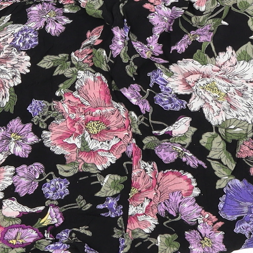 New Look Womens Black Floral Hot Pants Shorts Size 8