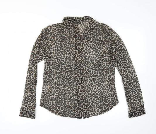 Primark Womens Brown Animal Print Basic Blouse - sheer