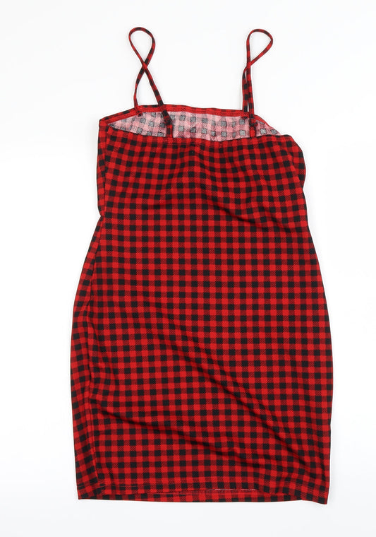 SheIn Womens Red Check A-Line Size M