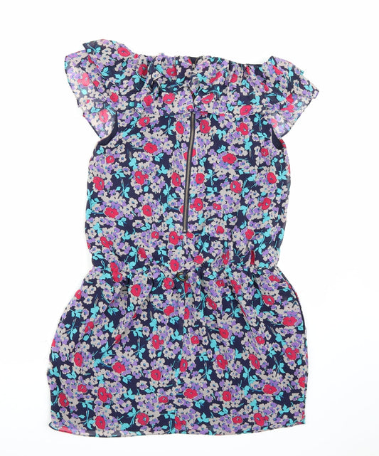 Marks and Spencer Womens Purple Floral Chiffon A-Line Size 8