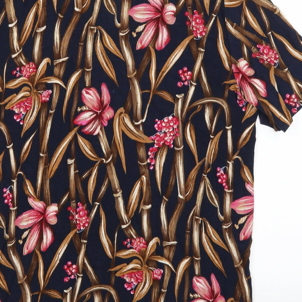 Bon Marche Womens Blue Floral Basic Button-Up Size 12