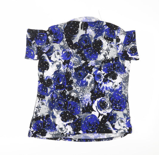 julipa Womens Blue Floral Basic Blouse Size 14