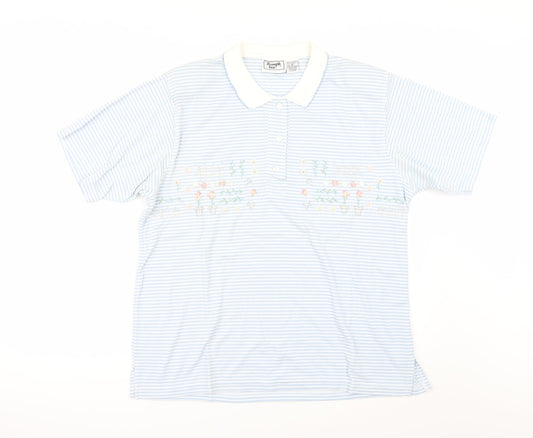 keneth too Womens Blue Striped Basic Polo Size XL