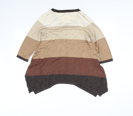 George Womens Beige Striped Basic T-Shirt Size 12