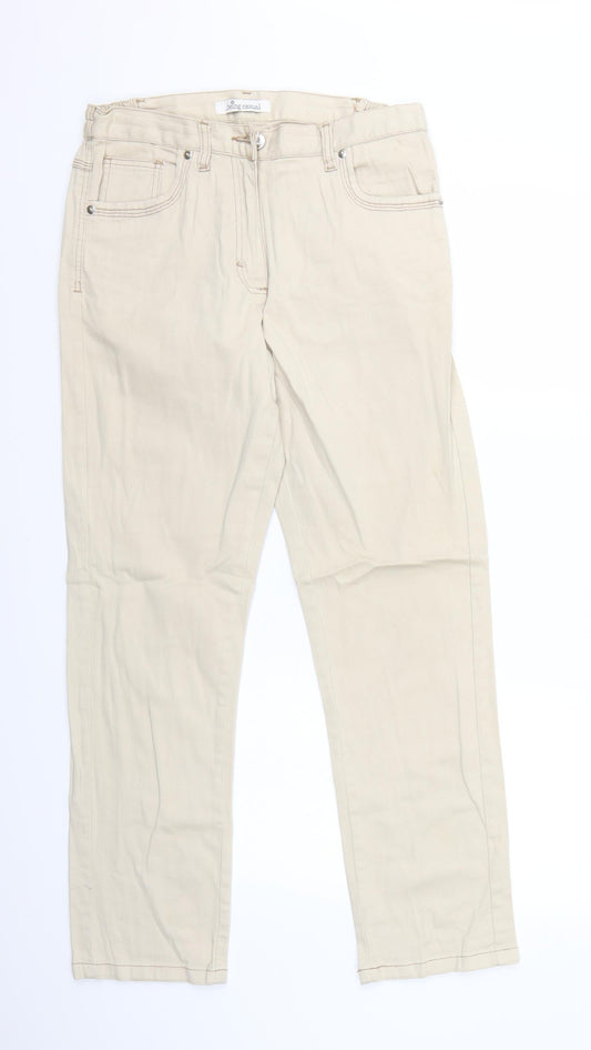 Womens UK Size 12 being casual Regular Fit Cropped Beige Jeans