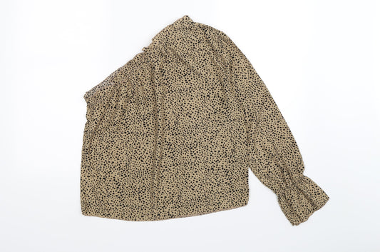 SheIn Womens Brown Polka Dot Basic Blouse Size S - one arm