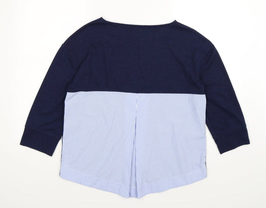 dunnes Womens Blue Striped Knit Pullover Jumper Size M - shirt back