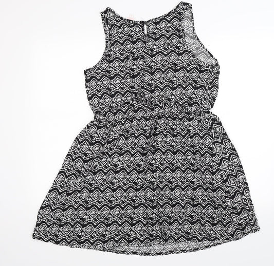 Back view of Papaya women’s black floral knit fit & flare, size UK 12