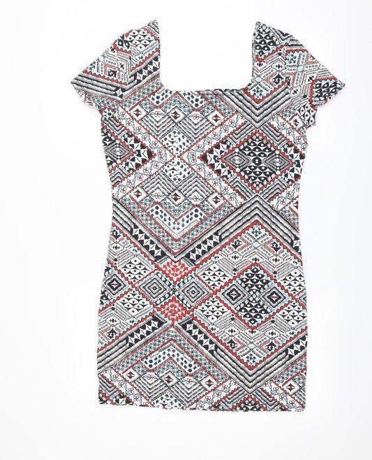 Primark Womens Multicoloured Geometric T-Shirt Dress Size 16