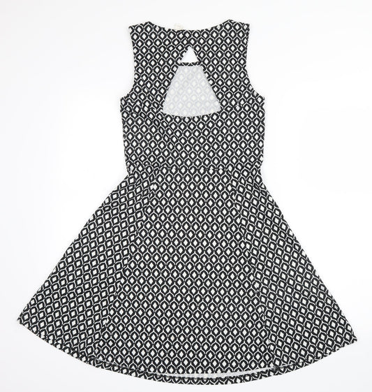 H&M Womens Black Geometric Fit & Flare Size 6