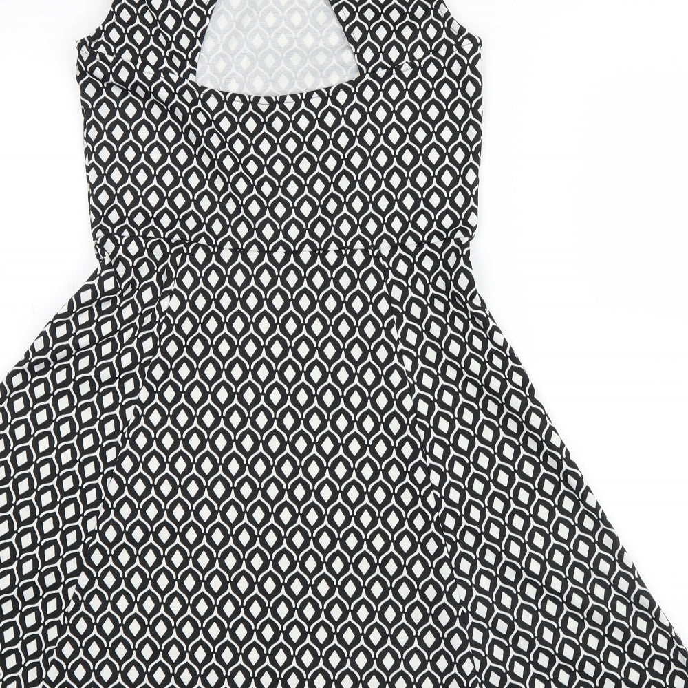 H&M Womens Black Geometric Fit & Flare Size 6