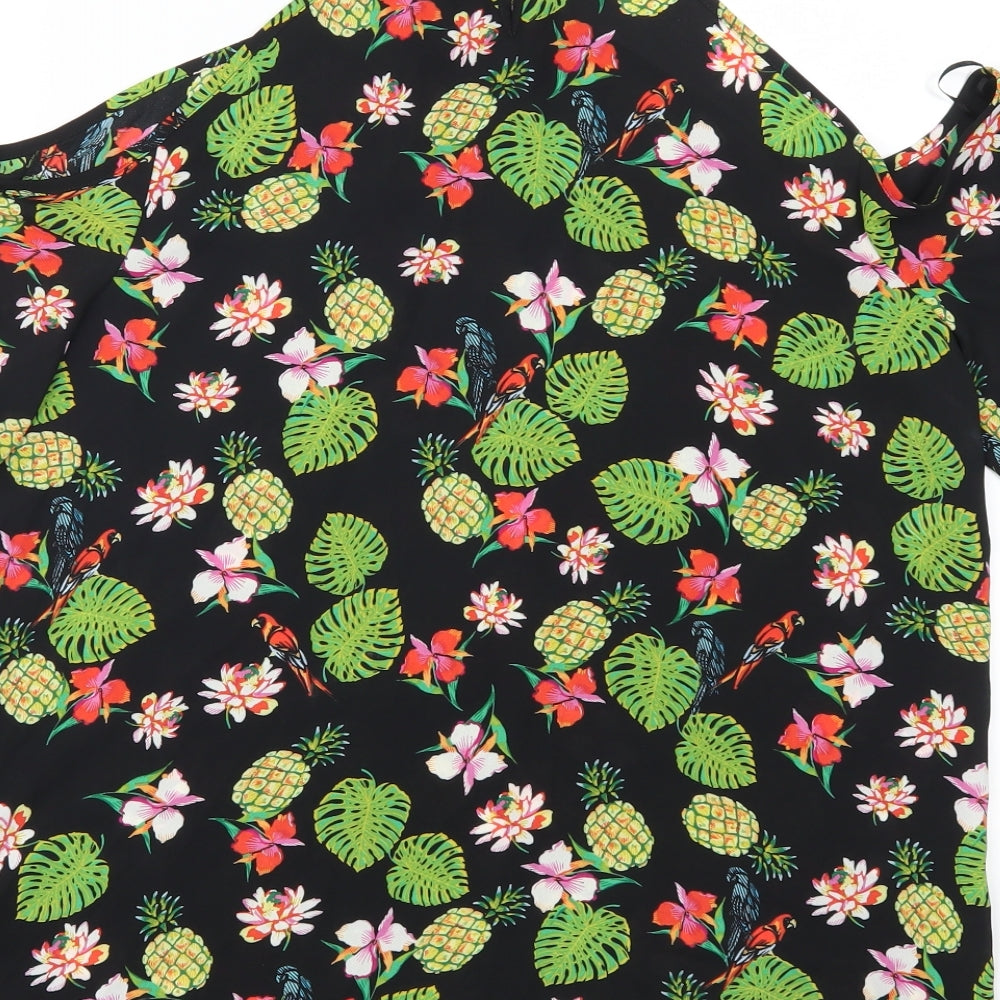 Peacocks Womens Green Geometric Basic Blouse Size 16 - Birds Pineapples Leaves