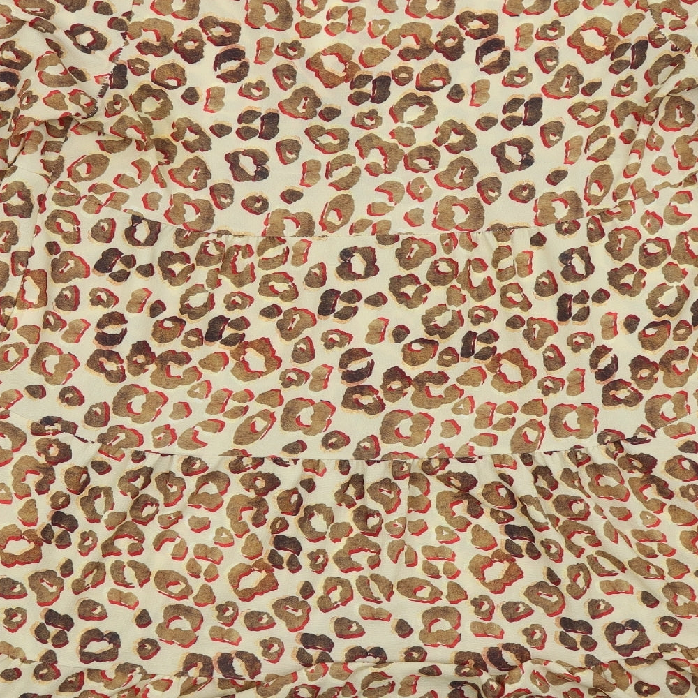 Boohoo Womens Beige Animal Print Fit & Flare Size 14