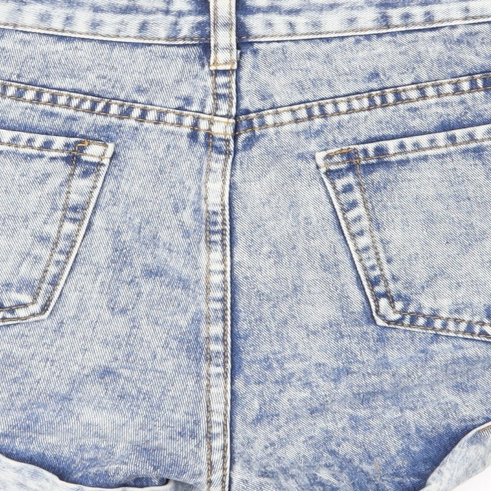 SheIn Womens Blue Denim Hot Pants Shorts Size S - Distressed