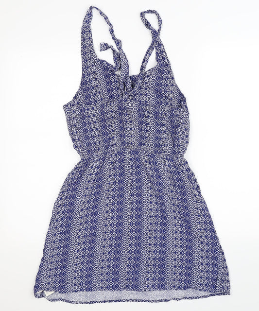 FOREVER 21 Womens Blue Geometric Fit & Flare Size M