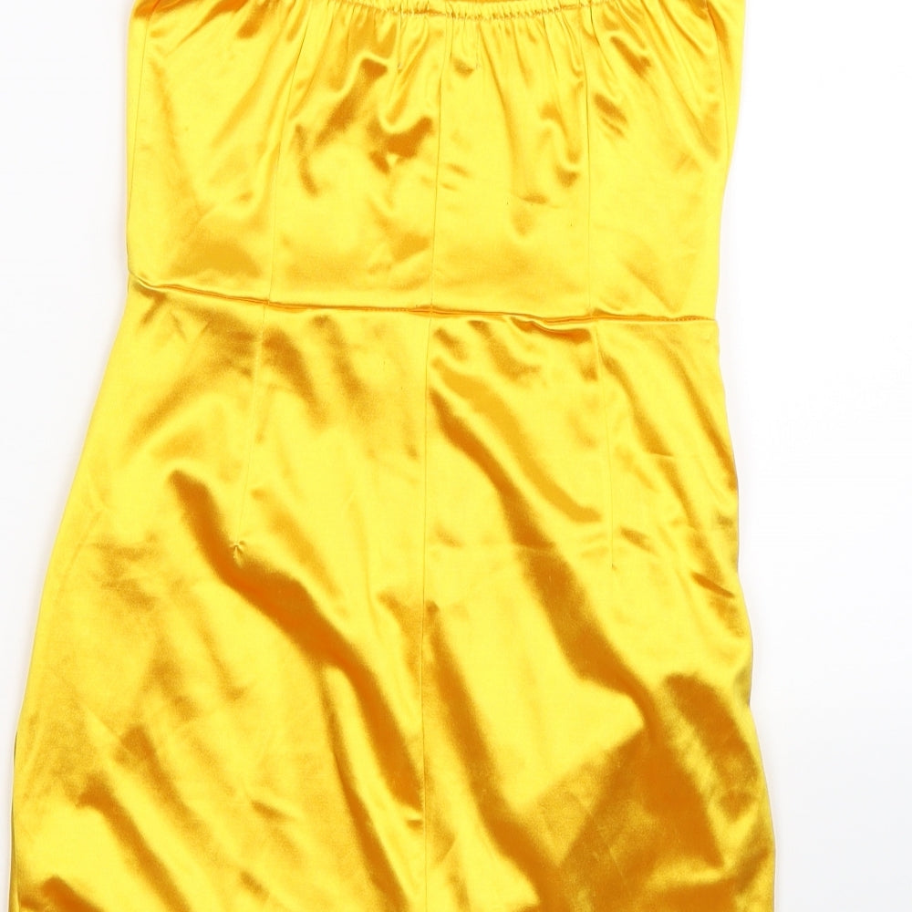 In the Style Womens Yellow Satin Wrap Dress Size 8