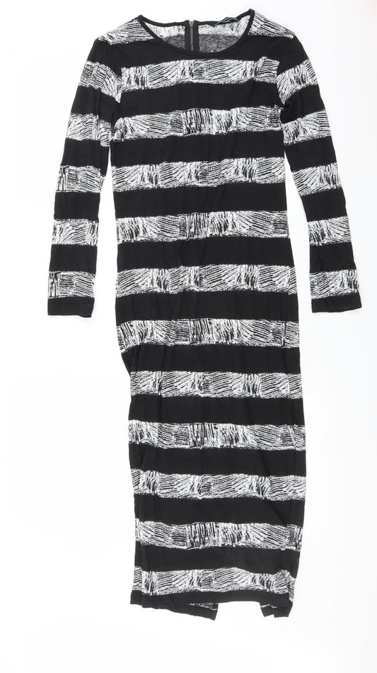 Additional front view of French Connection women’s black striped bodycon, size UK 10