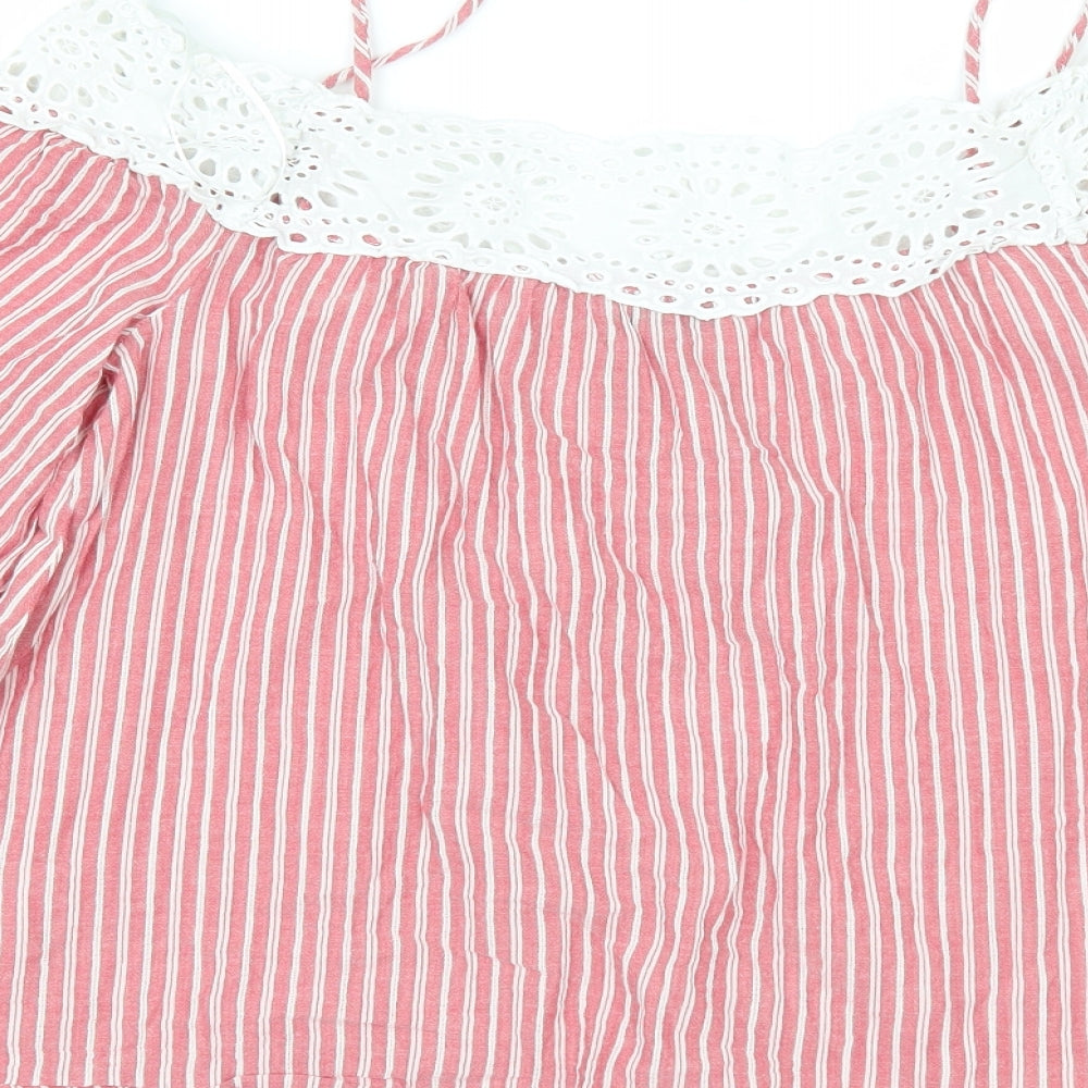 Papaya Womens Red Striped Tunic Blouse Size 8