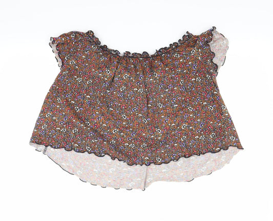 Primark Womens Brown Floral Cropped T-Shirt Size 12
