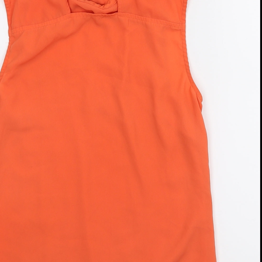 TU Womens Orange Floral Basic Blouse Size 10