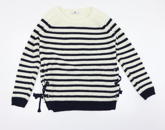 Very Womens White Striped Pullover Jumper Size 12