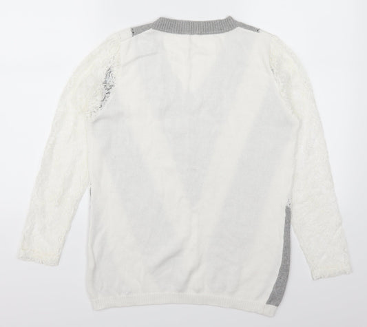 Preworn Womens Grey Striped Lace Pullover Jumper Size S