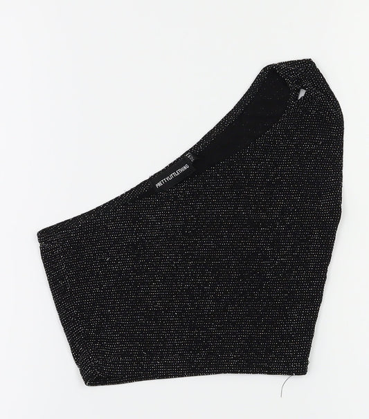 PRETTYLITTLETHING Womens Black Cropped T-Shirt Size 4