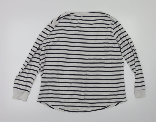 Preworn Womens White Striped Basic T-Shirt Size 16