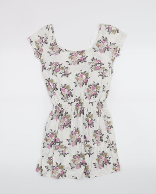 Additional front view of Denim & Co. women’s white floral a-line, size UK 8