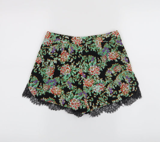Topshop Womens Black Floral  Hot Pants Shorts Size 6