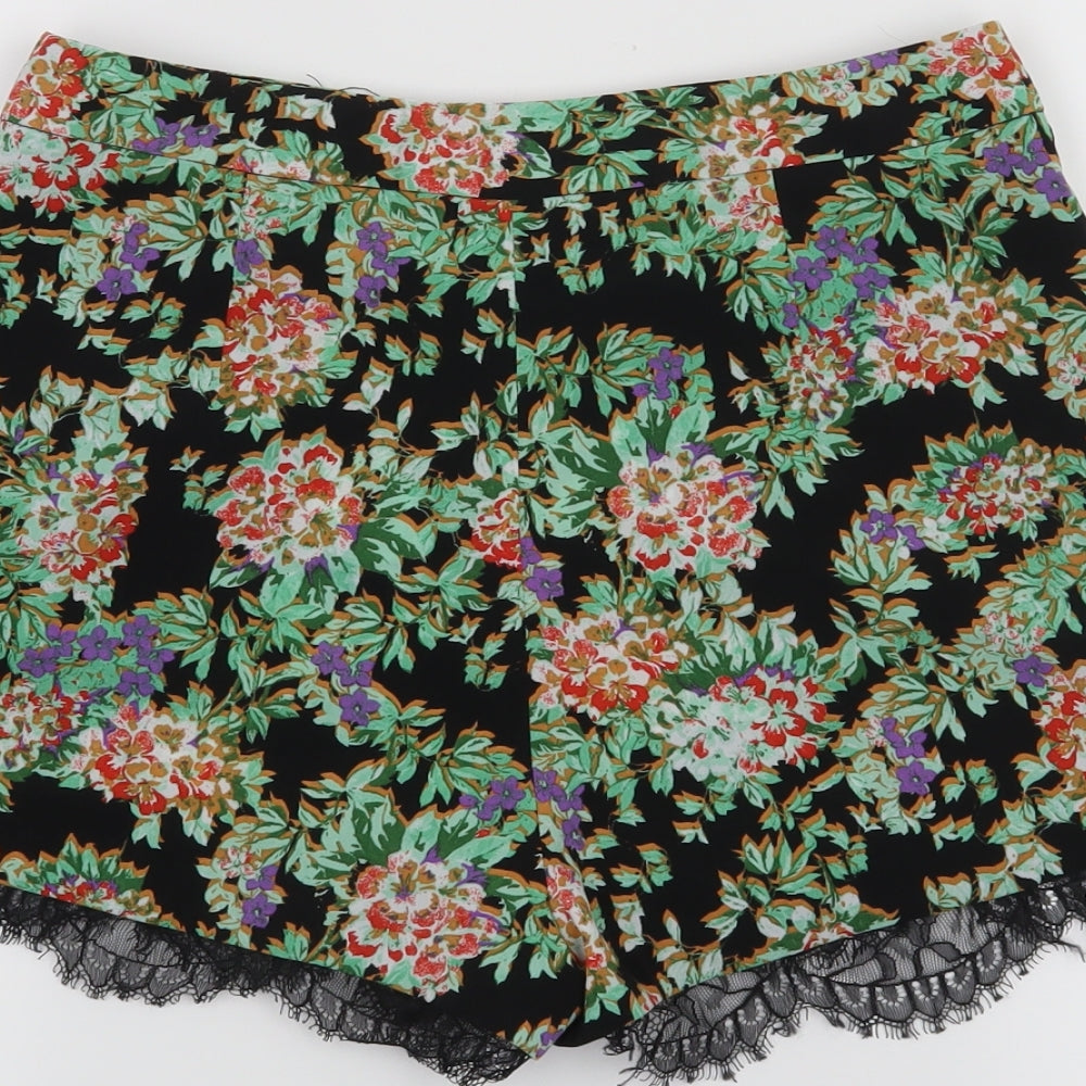Topshop Womens Black Floral  Hot Pants Shorts Size 6