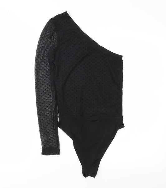 Miss Selfridge Womens Black Polka Dot  Bodysuit One-Piece Size 6