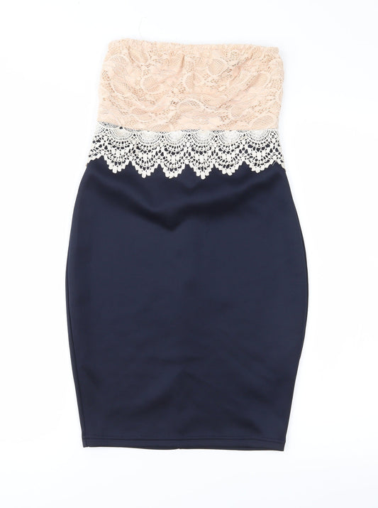 Additional front view of AX women’s blue pencil dress, size UK 8