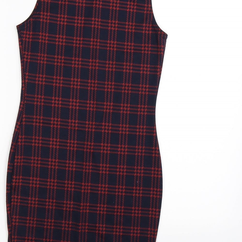 Boohoo Womens Blue Check Bodycon Size 4